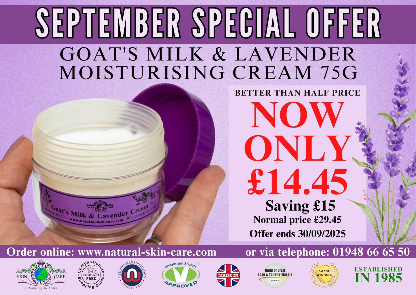 September Special Offer: Goats Milk & Lavender Moisturising Cream